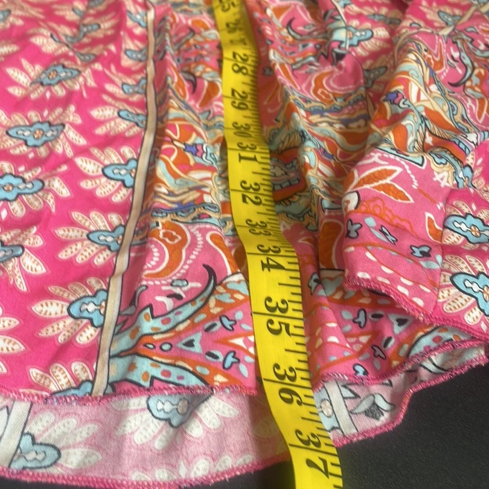Pink multi colored hanker chief dress,V neck,tie in back,floral print,mid sleeve - Picture 9 of 12
